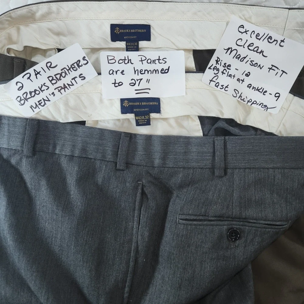42x27 Brooks Brothers Pants (2) Madison Fit Gray Brown Clean Pressed